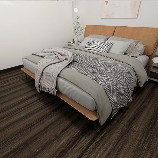 Wood Grain Peel and Stick Floor Tiles, 11.8" W × 394" L, Dark Color | Cover 32.29 Sq.ft, Soft wood‑look finish, Long rolls reduce seams, Works on many surfaces, Helps protect floors, Waterproof