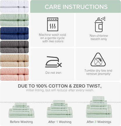 Comfort Spaces Luxury Bath Set - 6 Pieces (2 Bath Towels, 2 Hand Towels, 2 Washcloths) - 100% Cotton, Quick-Dry - Lightweight, Soft Seafoam Green