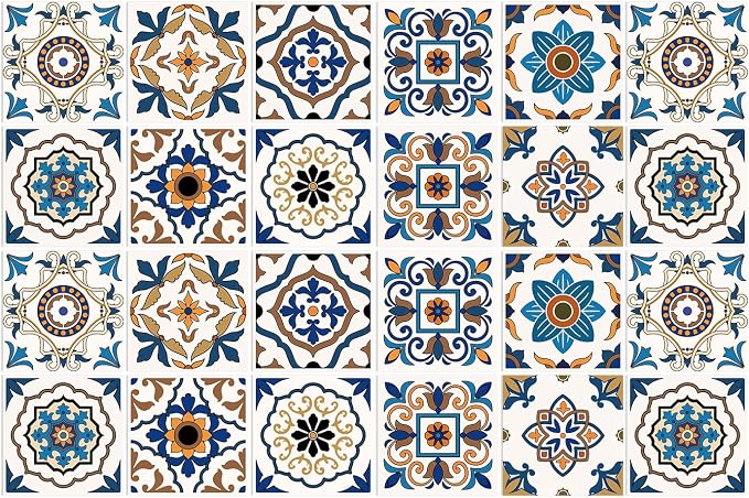Easy Peel Stick Vinyl wall Tile Decals 4x4in Stick on backsplash,24Pc | Waterproof&heat resistant tile stickers for kitchen RV laundry backsplash decor,remove no damaging wall,rustic style