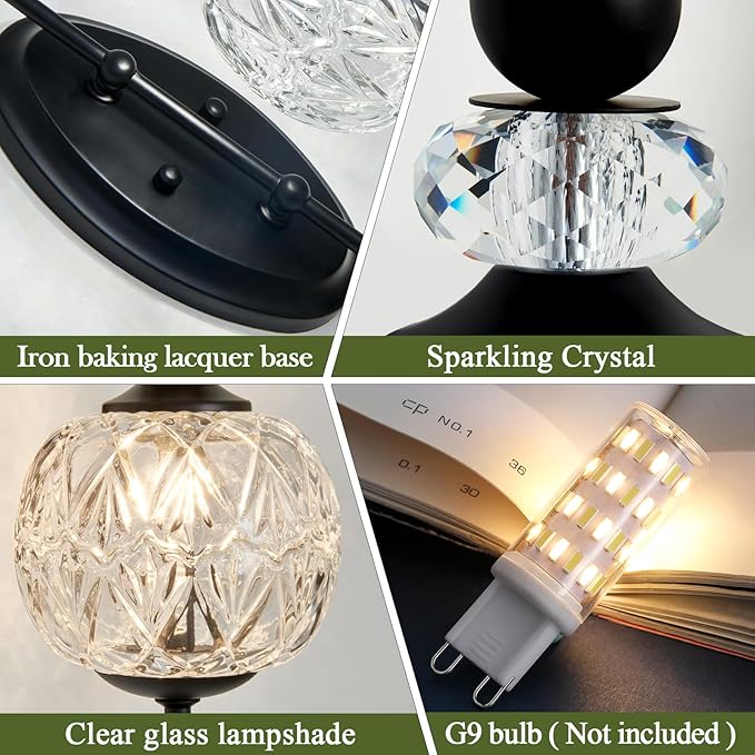 Vintage Black Wall Sconce with Glass Globe Shade Mid Century G9 Bulb Wall Light Indoor Wall Lamp for Bathroom Farmhouse Bedroom Living Room Hallway