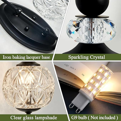 Vintage Black Wall Sconce with Glass Globe Shade Mid Century G9 Bulb Wall Light Indoor Wall Lamp for Bathroom Farmhouse Bedroom Living Room Hallway
