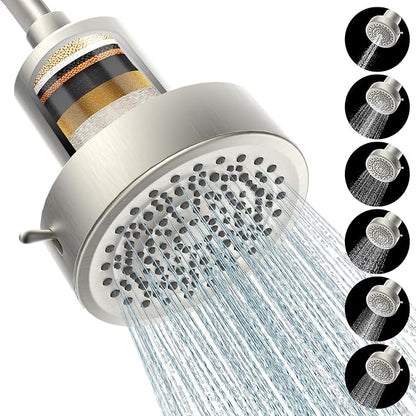 Filtered Shower Head, Shower Head with Filters for Healthy Hair & Skin | Filtered Shower Head for Hard Water,Removes Chlorine & Heavy Metals,6 Mode Settings,High Pressure,Easy Install,Water Softener