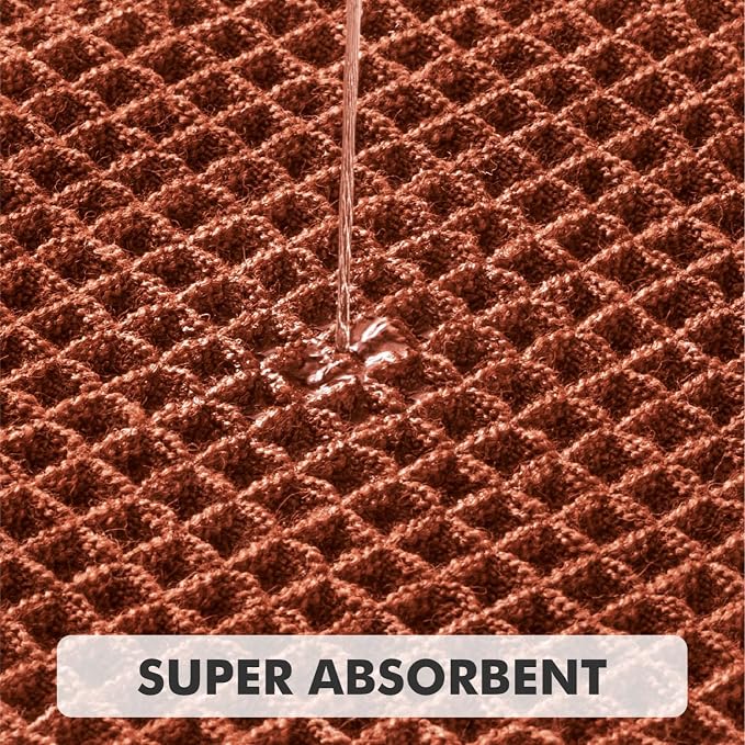 MIULEE Fall Rust Set of 2 Waffle Bathroom Rugs Boho Mat 17"x24"+18"x30" | Non Slip, Super Absorbent, Washable, Ultra Soft, Rubber Backed, Small Bath Rugs for Bathroom Floor Tub Shower