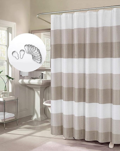 Dainty Home Bathroom 3D Textured Bath Ombre Waffle Shower Curtain Set with 12 Roller Ball Hooks, 70x72 Water Resistant Polyester Fabric. Washable, Durable, Perfect Stylish Shower Curtain Decor