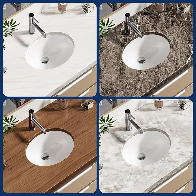 Enbol 13x10 inch Undermount Bathroom Sink - Oval Bathroom Sink White Ceramic Vessel Lavatory Basin with Overflow, Countertop Vanity Sink ECU1310