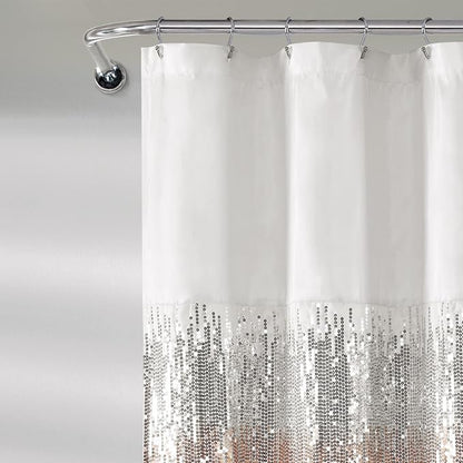 Lush Decor Night Sky Shower Curtain, Single, 72" W x 72" L, Black - Sequin Shower Curtain - Sparkly Color Block Bath Curtain - Modern Glam Bathroom Decor
