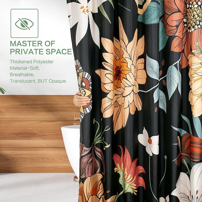 Shower Curtain Boho Floral, Tropical Summer shower curtain Mid-Century Abstract Boho Flowers Chic Shower Curtain Set Waterproof Polyester Fabric Machine Washable Home Farmhouse Decor Bath Curtains