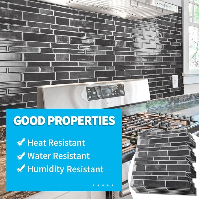 Art3d Marble Peel and Stick Backsplash, 10-Sheet, 12" x 12", Smoky Black | Lightweight, Self Adhesive, Moisture Resistant, Easy to DIY, Modern Style, for Kitchen, Bedroom, Ideal for New Home Buyers