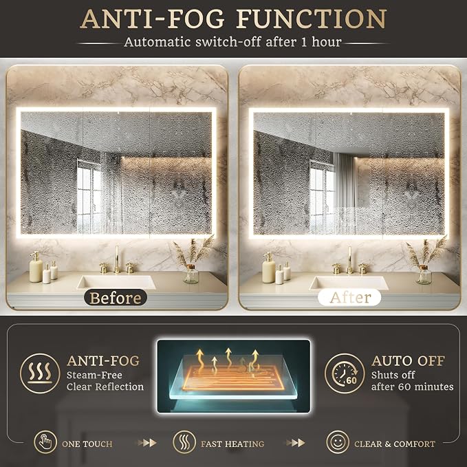 48x32 Lighted Medicine Cabinet, Separate Front & Back Lights | Surface/Recessed LED Medicine Cabinet for Bathroom with Side Mirrors, Dimmable Light, Anti-Fog, Memory,Silver Aluminum Frame