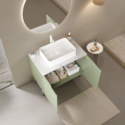 30" Transitional Light Green Bathroom Vanity with Sink, Bathroom Storage Cabinet with 2 Soft Close Doors, Drain Assembly and Pipe NOT Included