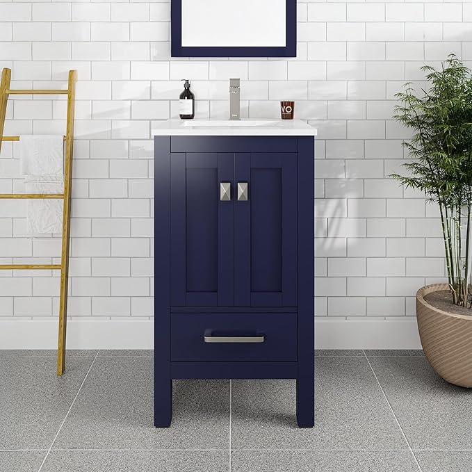 Eviva London 20 in. Blue Single Sink Bath Vanity with Carrara Quartz Top and Undermount Porcelain Sink