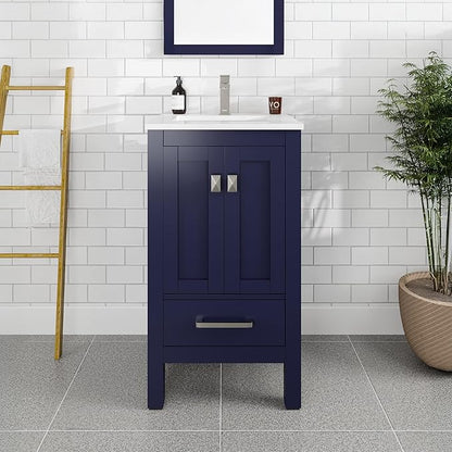 Eviva London 20 in. Blue Single Sink Bath Vanity with Carrara Quartz Top and Undermount Porcelain Sink