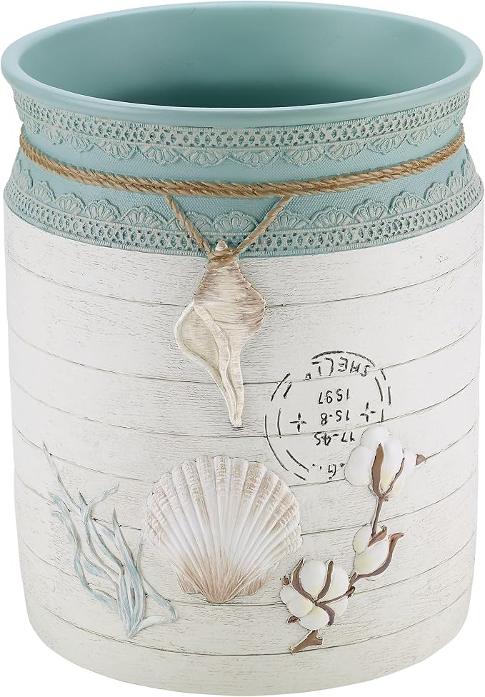 Avanti Linens - Wastebasket, Decorative Trash Can for Home or Office, Farmhouse Chic Home Decor (Farmhouse Shell Collection)