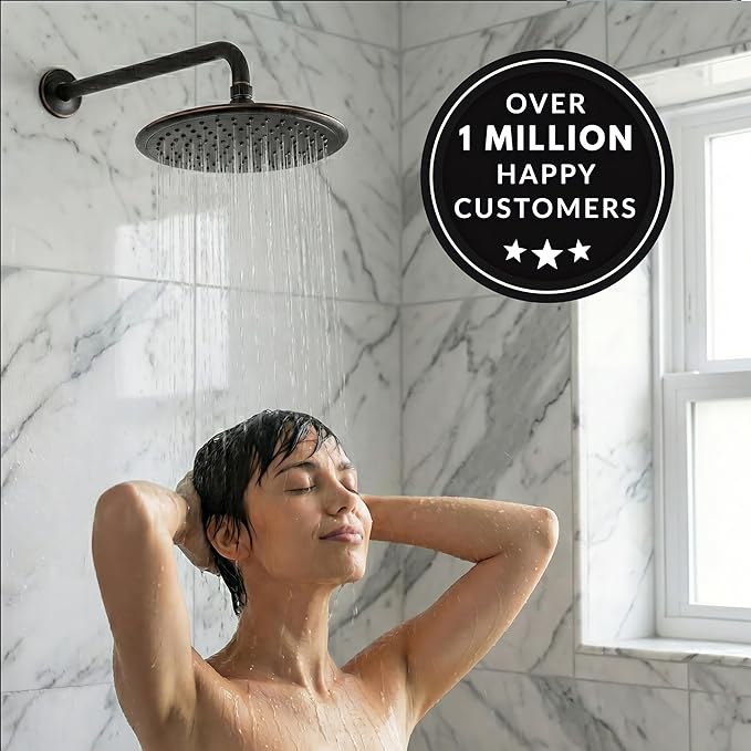 Waterfall Showerhead - 2.5 GPM - Oil-Rubbed Bronze | 9 Inch Large Overhead Rain Shower Head With Self-Clean Nozzles, Adjustable Brass Ball Joint, High Flow Best With Extender Arm