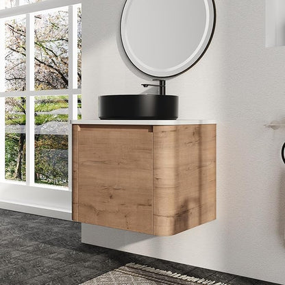 Malwee 24" Floating Bathroom Vanity with Sink, 24 Inch Wall Mounted Bathroom Cabinet Combo, Modern Single Sink Bath Storage Vanity Set, with 1 Soft Close Door and Ceramic Vessel Basin Top(24-CC