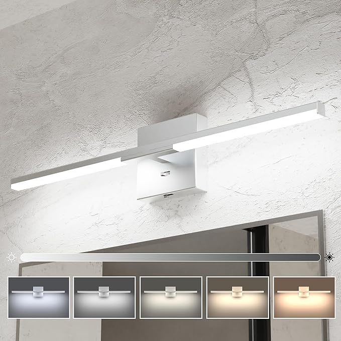 Ensenior Modern Vanity Light 24 Inch, Built-in Dimmer, 14W Dimmable 5CCT LED Light Fixture Over Mirror, Baked-on Matte Grey Vanity Lights for Bathroom Mirror Cabinets Bedroom-FCC & ETL Certificated