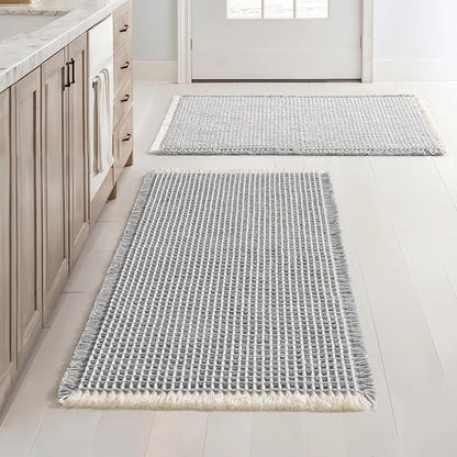 MIULEE Set of 2 Waffle Bathroom Rugs LightGrey&Cream Bath Mat 20x32 Inch | Non Slip, Super Absorbent, Washable, Ultra Soft, Rubber Backed Bath Rugs for Bathroom Floor Tub Shower, Boho Decor