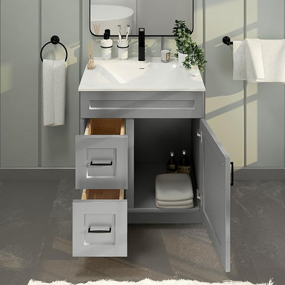 30" Shaker Bathroom Vanity Sink Base with Drawers (Ready-to-Assemble) (Light Grey Shaker Vanity Base)