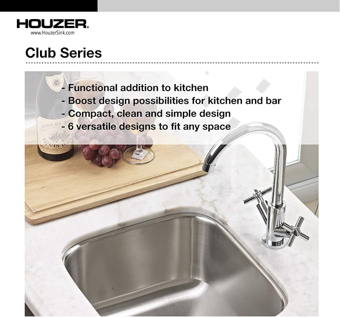 Houzer Club Stainless Steel Kitchen Sink for Bar & Prep: 17 Inch Undermount Single Bowl Sink with Strainer & Bottom Grid, Durable & Versatile, Essential for Home & Apartment: MS-1708-C
