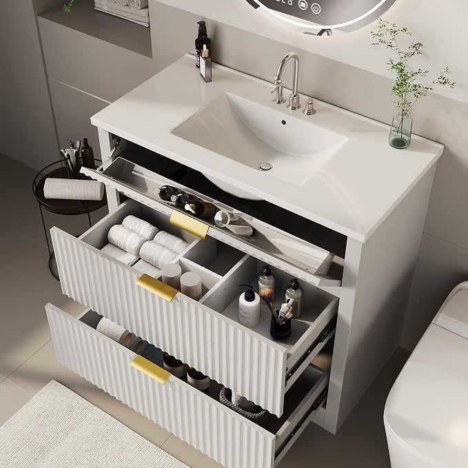 GarveeHome 36 Inch Bathroom Vanity with Sink, Fluted Bathroom Sink Cabinet