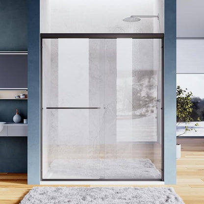 SUNNY SHOWER Glass Shower Door Frameless Double Sliding Shower Glass Door, 1/4 inch Clear Glass Shower Panel, Stainless Steel Hardware, Bathroom Sliding Door, Black Finish 46.5-48 in.W x 72 in.H