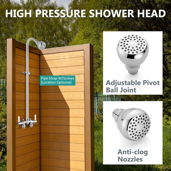 Aolemi Outdoor Shower Fixtures, 31" Exposed Shower System with Shower Head, 2-Handle Outdoor Shower Kit, 3 Inch Center Brass Mixing Valve, Polish Chrome
