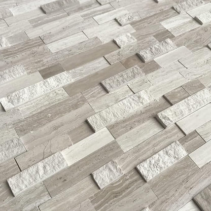 SUNWINGS 5-Sheet Peel and Stick Mosaic Natural 3D Stone Self Adhesive Marble Tiles, 11.5" x 10.7" Stick on Backsplash for Kitchen Bathroom Fireplace Vanity, Mixed Tan