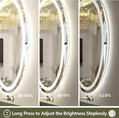 OKPAL Oval LED Mirror for Bathroom 40x30, Bathroom Mirror with Lights, Oval Lighted Bathroom Mirror, Anti-Fog, Shatter-Proof, Dimmable, Memory, 3 Colors (Front Lights + Backlit)
