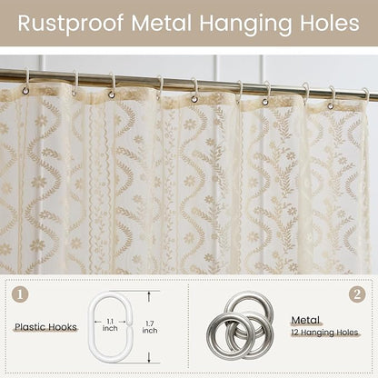 WAZZIO Vintage Lace Shower Curtain for Bathroom 72" W x 72" L, Victorian Farmhouse Floral Pattern Tassel Fancy Shower Curtain Boho Washable Cloth Decorative Bath Curtains,1 Panel