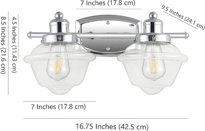 JONATHAN Y 16.75" Chrome Schoolhouse LED Vanity Light, Mid-Century Wall Sconce for Bathroom Kitchen Hallway, Clear Glass Shade, 2700K LED Bulb Included (JYL3531A)