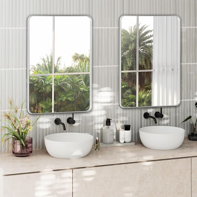 Bathroom Vanity Mirror, Silver Framed Mirror for Over Sink, 30x20 | HD glass, distortion-free for makeup and grooming, Sturdy frame, all mounting hardware, hangs horizontal or vertical