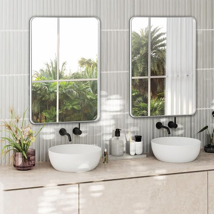 Bathroom Vanity Mirror, Silver Framed Mirror for Over Sink, 30x20 | HD glass, distortion-free for makeup and grooming, Sturdy frame, all mounting hardware, hangs horizontal or vertical