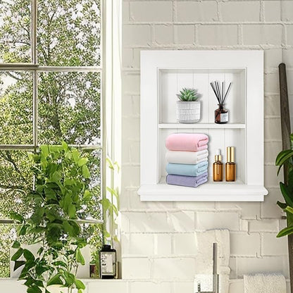 Royxen Recessed Medicine Cabinet 13.8 x 17.8 Inch, Medicine Cabinets, Large Medicine Cabinet, 2-Tier Bathroom Cabinets Wall Mount for Home Storage, White