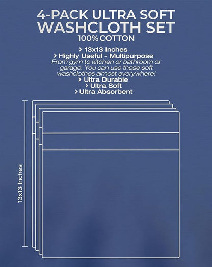 American Veteran Towel, 100% Cotton Turkish Washcloths for Bathroom Essentials 4 Pack, Soft Absorbent Wash Cloths Quick Drying Small Towels Washrags, White