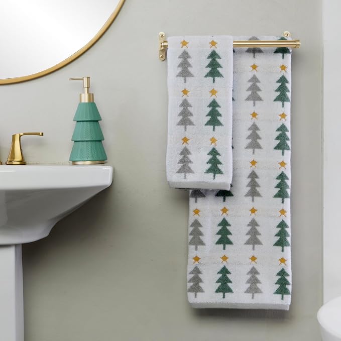 SKL Home Christmas/Winter Multi Trees Bath Towel, 100% Cotton, Multi | 500 GSM. Soft & absorbent. Reversible jacquard pattern. Great for holiday gifting.