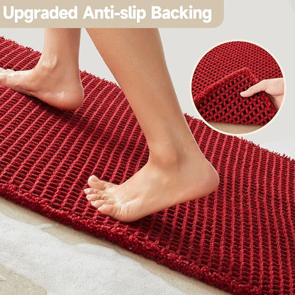 TYUU Waffle Bath Mat, Boho Bathroom Rugs Non Slip, 36x24 Burgundy | Super Absorbent Quick Dry Bath Rug, Non-Slip Backing, Soft Waffle Washable Farmhouse Bathroom Mats, Tub, Shower & Home Decor