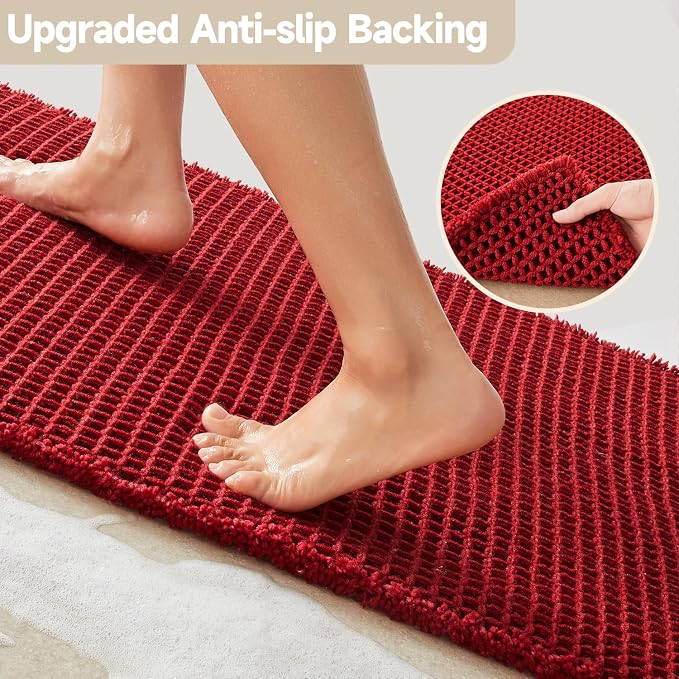 TYUU Waffle Bath Mat, Small Boho Bathroom Rugs Non Slip 24x16 Burgundy | Super Absorbent Quick Dry Bath Rug, Non-Slip Backing, Soft Waffle Washable Farmhouse Bathroom Mats, Tub, Shower & Home Decor