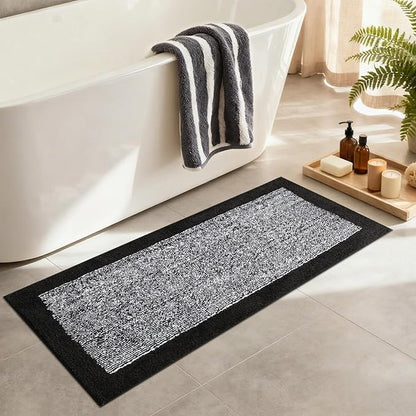 Bathroom Rugs 48x17 Non Slip Washable, Black Bath Mat for Bathroom Floor Tub, Soft Absorbent Quick Dry Mats for Shower, Bathtub,Home Decor