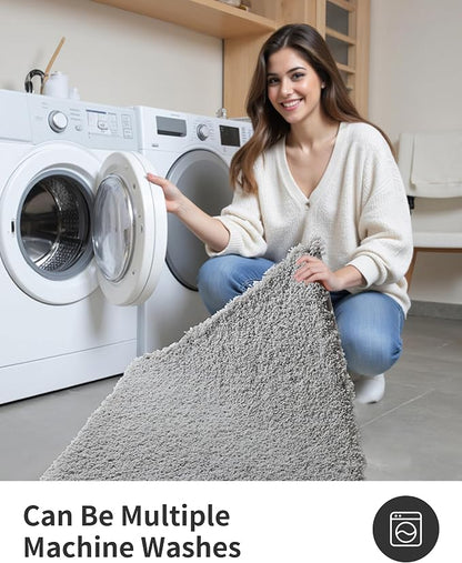 ILANGO Grey Bathroom Rugs 70" × 24" Non Slip & Super Absorbent Extra Thick Soft, Washable Bath Carpet Runner for Floor, Microfiber Plush Shaggy Bath Mats with Rubber for Bedroom Bathtub Shower Room