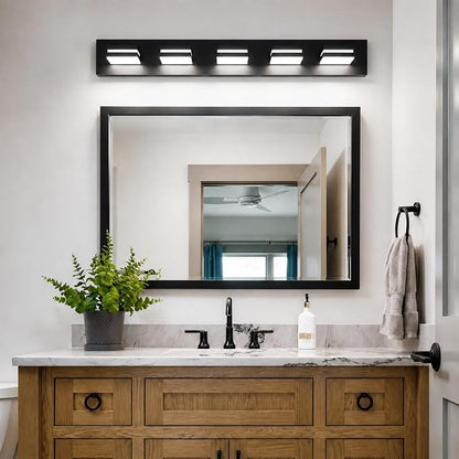 Black Modern LED Bathroom Vanity Light Fixtures over Mirror (36 in 5-Light) | Rotatable Heads, Dimmer Compatible, Wall Mount, Square Shape Design