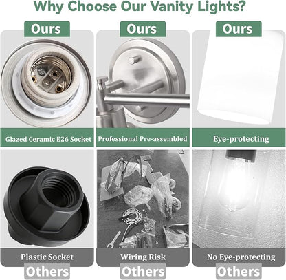 3-Light Brushed Nickel Bathroom Vanity Light Fixture, Compact Vanity Light
