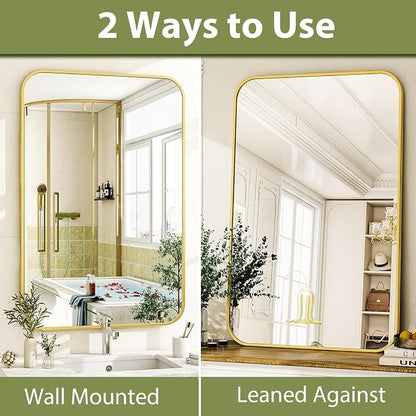 Easly 30 x 40 Inch Bathroom Mirror, Rounded Rectangular Vanity Mirror for Wall, Modern Mirror for Room Decor, Gold Framed Wall-Mounted Mirrors for Home Decor, Hangs Horizontally or Vertically