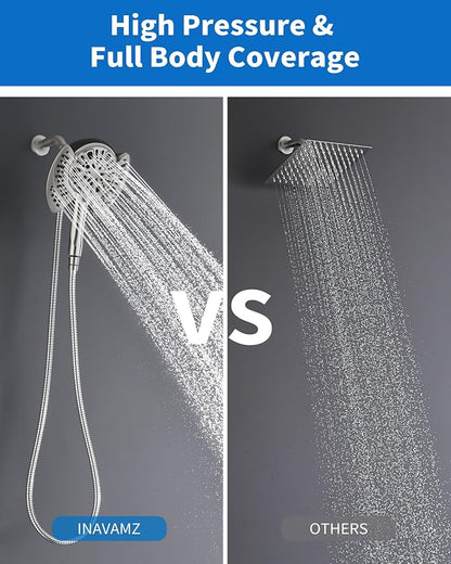 2 in 1 Shower Head with Handheld Combo High Pressure Nickel 1.8 GPM | 7.2" Rain Showerhead and 9 Spray Hand Held Shower, Adjustable Shower Angle, 59-inch Rotatable Stainless Steel Hose