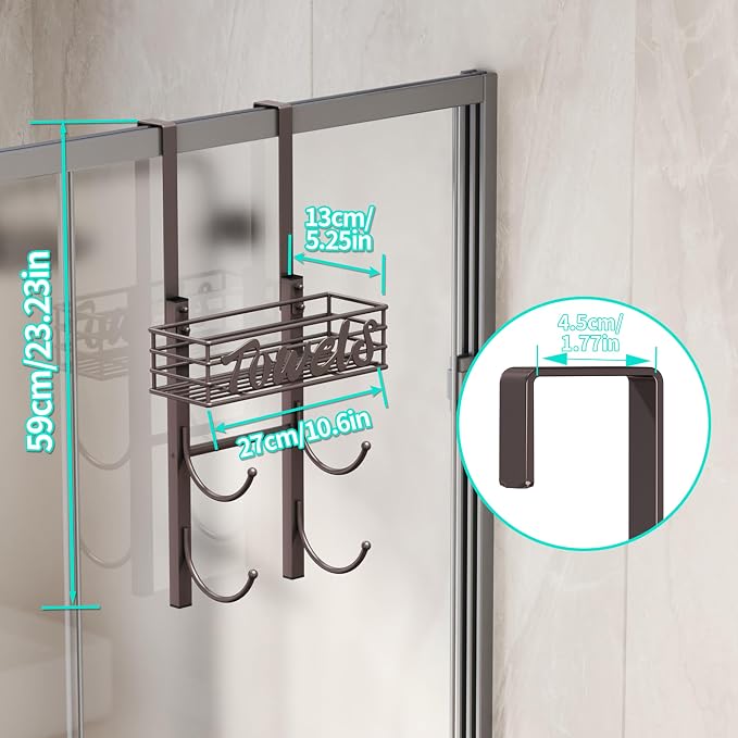 HapiRm Towel Racks for Bathroom Storage - 3 Tier Over The Door & Wall Mount Rolled Towel Storage Organizer Holder with Metal Shelf Basket for Small Bathroom, Camper, Rv - Bronze, Patented