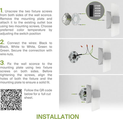 ASD 8 Inch Indoor LED Wall Sconce - 10W 2700K-5000K Dimmable Brushed Nickel Wall Sconce Lights for Living Room, Bedroom, Bathroom, Hallway - Modern Wall Sconces Hardwired, ETL Interior Light, Set of 2