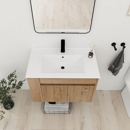 Bathroom Vanity with Sink 30 Inch, Modern Bathroom Vanities Set, Single Bathroom Vanity Set with Top Basin and Storage Cabinet, Soft Close Door(IMO, 30 * 18)