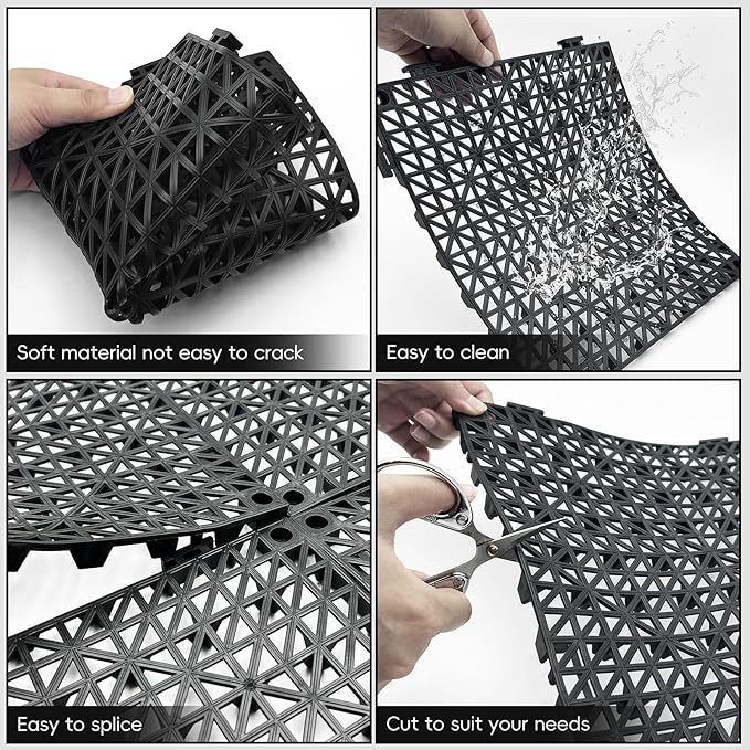 RITOLLO Modular Interlocking Cushion Drainage Floor Tiles, 9-Pack 11.8"x11.8" PVC Raised Non-Slip Interlocking Mats with Drain Holes for Deck, Pool, Garage, Shower, Patio, Bathroom, Sauna, Yard