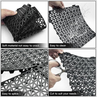 RITOLLO Modular Interlocking Cushion Drainage Floor Tiles, 9-Pack 11.8"x11.8" PVC Raised Non-Slip Interlocking Mats with Drain Holes for Deck, Pool, Garage, Shower, Patio, Bathroom, Sauna, Yard