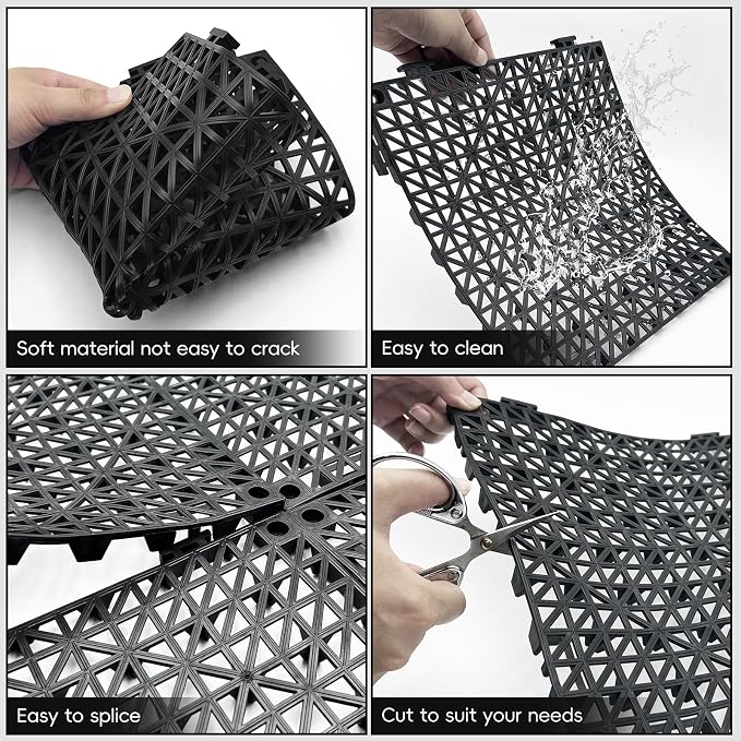 RITOLLO Modular Interlocking Cushion Drainage Floor Tiles, 60-Pack 11.8"x11.8" PVC Raised Non-Slip Interlocking Mats with Drain Holes for Deck, Pool, Garage, Shower, Patio, Bathroom, Sauna, Yard