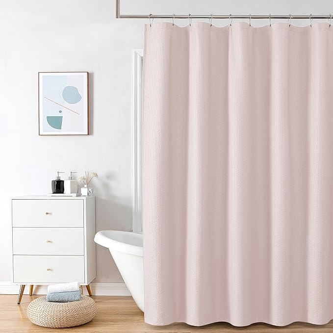OVZME Long Stall Shower Curtain 54X78 inch, Embossed Textured Fabric Shower Curtain for Bathroom - Soft Cloth & Hotel Spa, Water Repellent, Machine Washable Bathroom Curtain, Pink